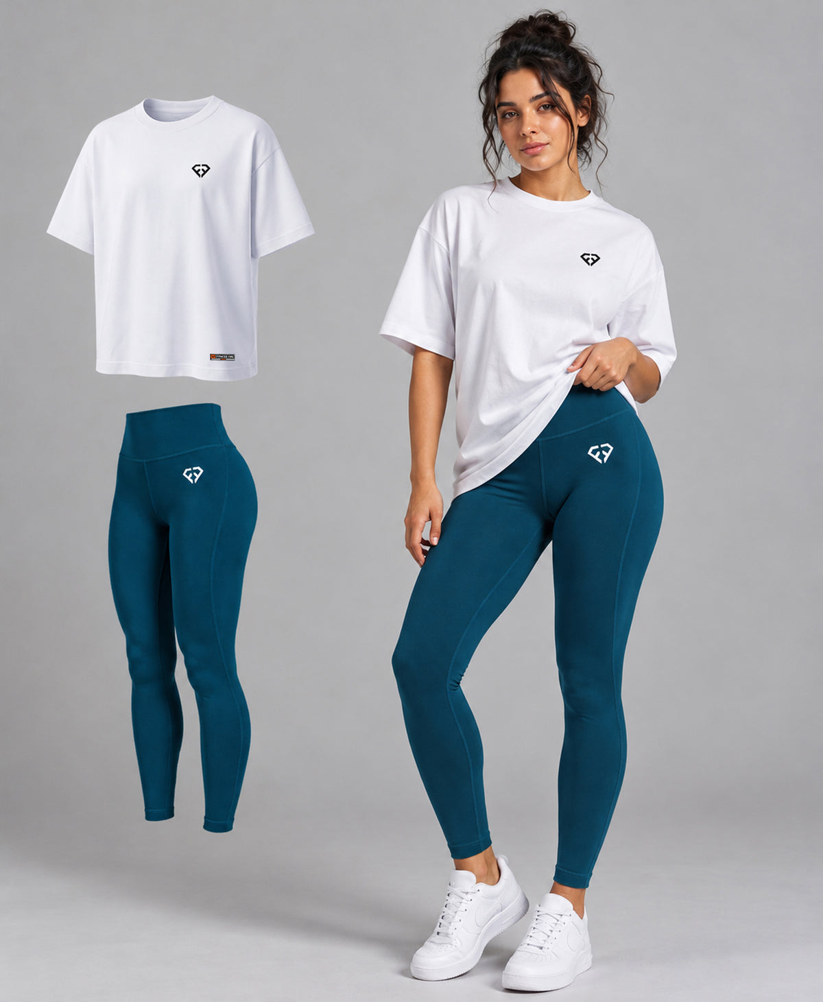 Ensemble Sport Femme Bleu Pétrole – T-shirt Oversize & Legging (Livraison Gratuite)