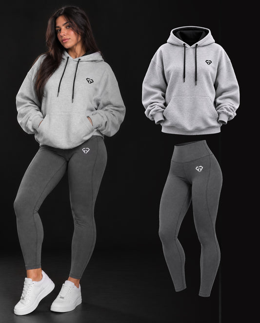 Ensemble Sport Femme Gris – Hoodie Oversize & Legging Taille Haute (Livraison Gratuite)